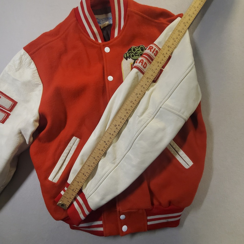 Vtg 90s Southgate Varsity Letterman Jacket Red Leather Wool Gator Bomber Canada - Picture 9 of 13